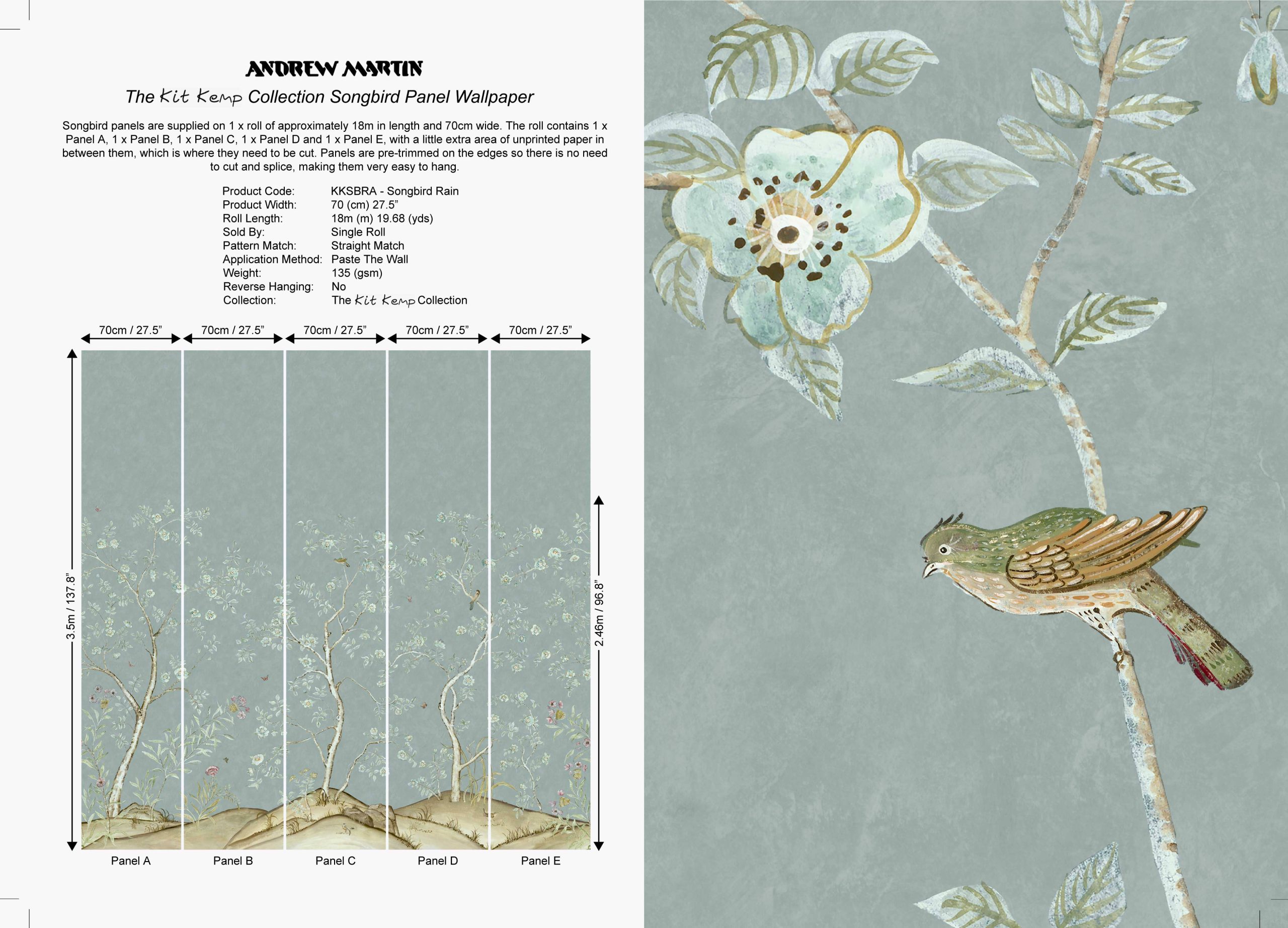Rain, Songbird Wallpaper, Andrew Martin Wallpaper in kildare