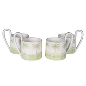 Set of 4 Blue Palm Tree Mugs